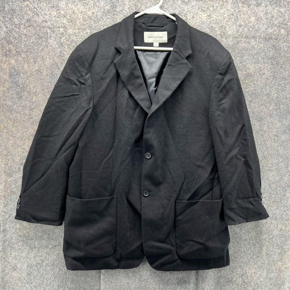 Pronto Uomo Blazer Men Large Adult Black 2 Button Outdoors Pockets coatWool